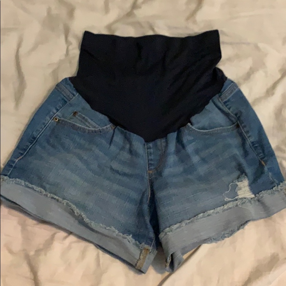 Maternity- light blue shorts with belly band